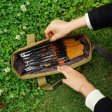 Maxbell Ground Nail Storage Bag Chain Hanging 8 Hole Travel Tent Stakes Storage Rack Light Brown