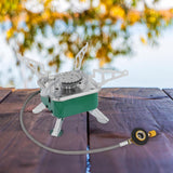Maxbell Camping Gas Stove Folding Mini Furnace Camp Stove for Garden Outdoor Cooking TubeToFlatTank Green
