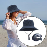 Maxbell Bucket Hat with Strings Breathable Sun Hat with Strap for Travel Summer Blue