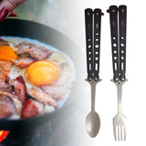 Maxbell Butterfly Fork Camping Spoon Metal Butterfly Spoon for BBQ Hiking Kitchen