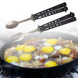 Maxbell Butterfly Fork Camping Spoon Metal Butterfly Spoon for BBQ Hiking Kitchen