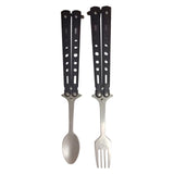 Maxbell Butterfly Fork Camping Spoon Metal Butterfly Spoon for BBQ Hiking Kitchen