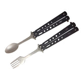 Maxbell Butterfly Fork Camping Spoon Metal Butterfly Spoon for BBQ Hiking Kitchen