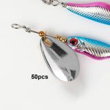 Maxbell 50Pcs Fishing Blades Tool Rigs Spinnerbaits for Perch Bass Men Women Silver 17mm