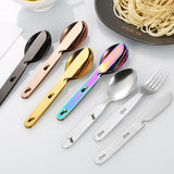 Maxbell 3Pcs Camping Utensils Flatware Spoon Fork Knife for Survival BBQ Backpacking Silver