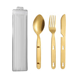 Maxbell 3Pcs Camping Utensils Flatware Spoon Fork Knife for Survival BBQ Backpacking Golden