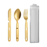 Maxbell 3Pcs Camping Utensils Flatware Spoon Fork Knife for Survival BBQ Backpacking Golden