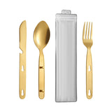 Maxbell 3Pcs Camping Utensils Flatware Spoon Fork Knife for Survival BBQ Backpacking Golden