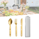 Maxbell 3Pcs Camping Utensils Flatware Spoon Fork Knife for Survival BBQ Backpacking Golden