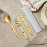 Maxbell 3Pcs Camping Utensils Flatware Spoon Fork Knife for Survival BBQ Backpacking Golden
