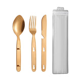 Maxbell 3Pcs Camping Utensils Flatware Spoon Fork Knife for Survival BBQ Backpacking Rose Golden