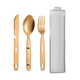 Maxbell 3Pcs Camping Utensils Flatware Spoon Fork Knife for Survival BBQ Backpacking Rose Golden
