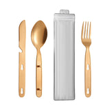 Maxbell 3Pcs Camping Utensils Flatware Spoon Fork Knife for Survival BBQ Backpacking Rose Golden