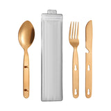 Maxbell 3Pcs Camping Utensils Flatware Spoon Fork Knife for Survival BBQ Backpacking Rose Golden