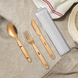 Maxbell 3Pcs Camping Utensils Flatware Spoon Fork Knife for Survival BBQ Backpacking Rose Golden