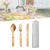 Maxbell 3Pcs Camping Utensils Flatware Spoon Fork Knife for Survival BBQ Backpacking Rose Golden