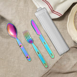 Maxbell 3Pcs Camping Utensils Flatware Spoon Fork Knife for Survival BBQ Backpacking Colorful