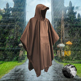 Maxbell Hooded Rain Poncho Portable Rainwear Jacket for Backpacking Brown