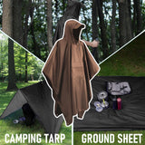 Maxbell Hooded Rain Poncho Portable Rainwear Jacket for Backpacking Brown