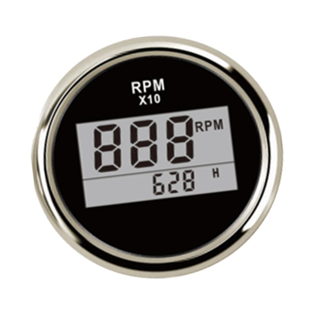 Maxbell 52mm 2" Digital Display Tachometer Gauge for Marine Boat Black Chrome