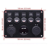 Maxbell 12-24V Dual USB Port Charger Voltmeter 5 Gang Toggle Switch Panel Red LED