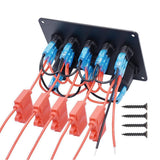 Maxbell 12-24V Dual USB Port Charger Voltmeter 5 Gang Toggle Switch Panel Red LED