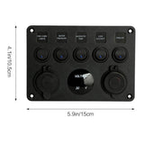 Maxbell 12-24V Dual USB Port Charger Voltmeter 5 Gang Toggle Switch Panel Red LED