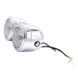 Max 12V 55W Motorcycle Retro Grid Dual Head Light Clear Lens for Harley Silver