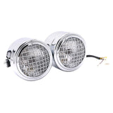 Max 12V 55W Motorcycle Retro Grid Dual Head Light Clear Lens for Harley Silver