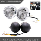 Max 12V 55W Motorcycle Retro Grid Dual Head Light Clear Lens for Harley Silver