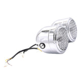 Max 12V 55W Motorcycle Retro Grid Dual Head Light Clear Lens for Harley Silver