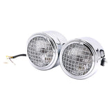Max 12V 55W Motorcycle Retro Grid Dual Head Light Clear Lens for Harley Silver