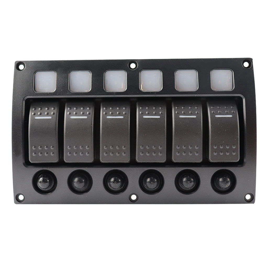 Maxbell 6 Gang Boat Marine RV 12V 24V Rocker Switch Panel LED Indicator Auto Fuses