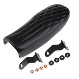 Maxbell Motorcycle Vintage Cafe Racer Saddle Seat Stylish Rhombus and Line, Black Waterproof Artificial Leather
