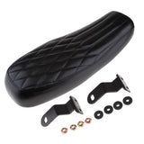 Maxbell Motorcycle Vintage Cafe Racer Saddle Seat Stylish Rhombus and Line, Black Waterproof Artificial Leather