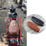 Maxbell Motorcycle Vintage Cafe Racer Saddle Seat Stylish Rhombus and Line, Black Waterproof Artificial Leather