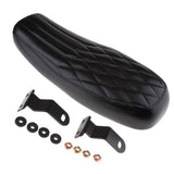 Maxbell Motorcycle Vintage Cafe Racer Saddle Seat Stylish Rhombus and Line, Black Waterproof Artificial Leather