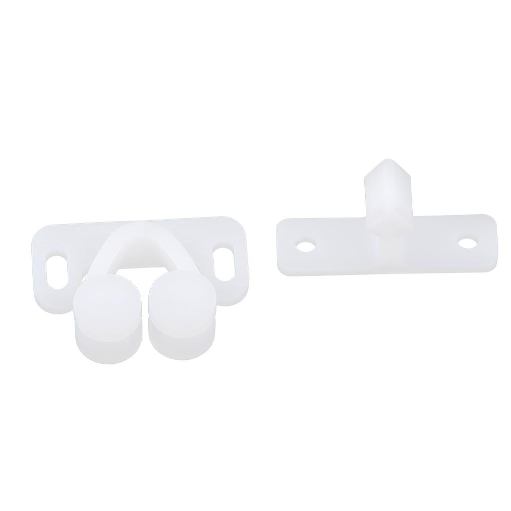Max White ABS Double Ball Cabinet Cupboard Display Door Roller Latch Catch