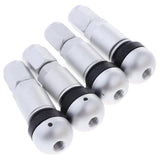 Max 4 Pcs Car Tubeless Wheel Dust Caps Tire Valve Stems Moonlight silver + Black