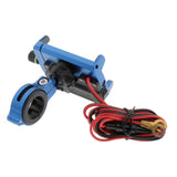 Maxbell Alloy Motorcycles Handlebar Mobile Phone Holder Clamp w/ USB Charger Blue