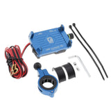 Maxbell Alloy Motorcycles Handlebar Mobile Phone Holder Clamp w/ USB Charger Blue