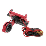 Maxbell Alloy Motorcycles Handlebar Mobile Phone Holder Clamp w/ USB Charger Red