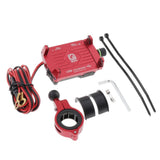 Maxbell Alloy Motorcycles Handlebar Mobile Phone Holder Clamp w/ USB Charger Red