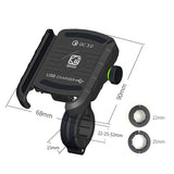 Maxbell Stable Motorcycle Handlebar Phone Holder+QC3.0 Smart Quick Charger Black