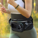 Maxbell Waist Bag Shiny Water Resistant Easy Carry for Running Outdoors Workout Black