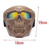 Maxbell Skull goggles Mask Adjustable for Skiing Snowing Motorcycling Movie Prop Khaki Red Lens