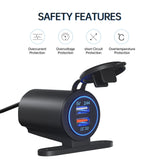 Maxbell Dual USB Car Power Charger Adapter Quick Charge 3.0 for Vehicles Boats Blue Light