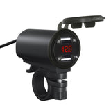 Maxbell Motorcycle Dual USB Charger with Voltmeter Waterproof for 12V Car Red