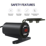 Maxbell Motorcycle Dual USB Charger with Voltmeter Waterproof for 12V Car Red