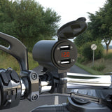 Maxbell Motorcycle Dual USB Charger with Voltmeter Waterproof for 12V Car Red